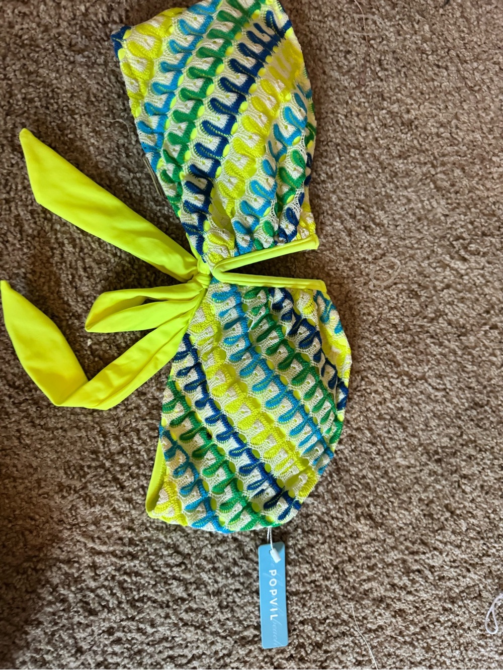 Popvil Neon Yellow & Multicolor Textured Bandeau Bikini Top